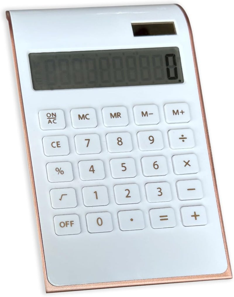 Benkaim Solar Gold Calculator Standard Function Desktop Calculator LCD 10-Digit Desktop Calculator for Office, Home (Rosegold) - Image 1